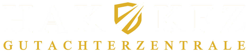 Logo der HAK KFZ Gutachterzentrale mit goldenem Schild